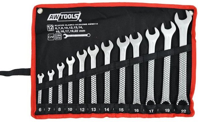 Awtools klucze płasko-oczkowe komplet 12elem. 6,7,8,10,12,13,14,15,16,17,19,22 mm