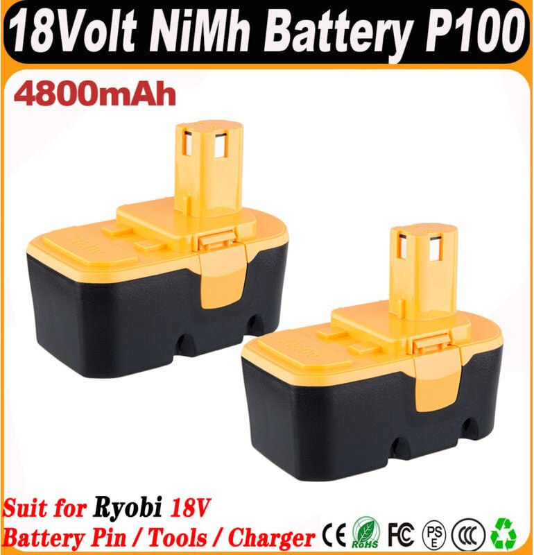 2 Stück 4,8 Ah Ni-Mh P100 Ersatz für Ryobi 18 V Akku Pin P101 ABP1801 ABP1803 BPP1820 kompatibel mit Akku-Elektrowerkzeu...
