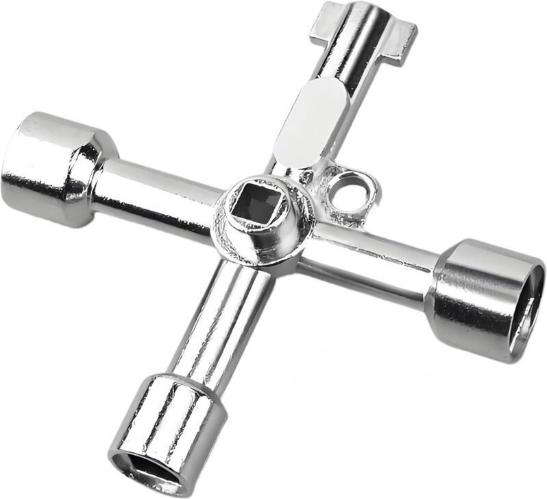 Silberner Vierwege-Multifunktionsschlüssel, dreieckiger Kreuzschlüssel, geeignet für Aufzüge, Schaltschränke und Ventile...