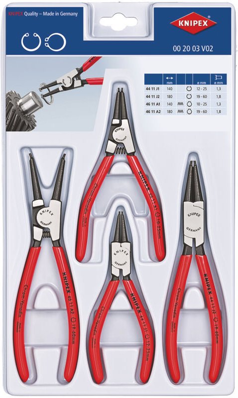 00 20 03 V02 Seegeringzangen-Set Passend für (Seegeringzangen) Außen- und Innenringe 19-60 mm - Knipex