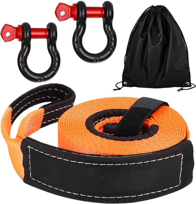 Abschleppseil Auto 10T, 5m x 5cm Abschleppgurt, mit Hohe Festigkeit' Schäkel Einer Bruchfestigkeit von 26,455 LBS, 1 Sch...