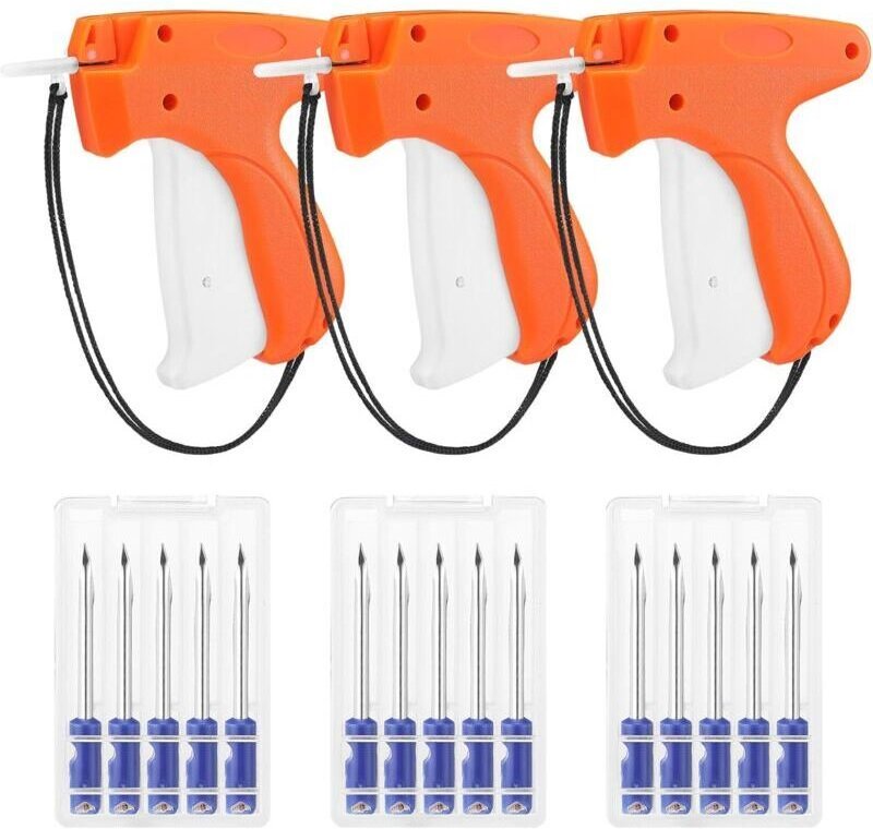 Set mit 3 Etikettenapplikatoren für Kleidung mit 15 Stahlnadeln für Boutiquen, Geschäfte, Secondhandläden, Garagen, Gara...