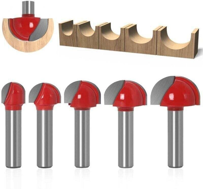 5-teilige Set Fräser für Holz mit Rundbodenkopf, 8 mm Schaft, Durchmesser 12/16/19/22/25,4 mm, mit Carbide-Fräsern zum N...