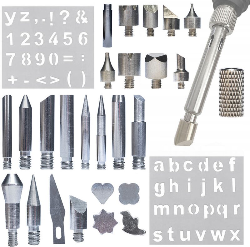 Rosfix 30-teiliges Brennset – Set für Holzverzierungen M4 Gewinde, 27 Aufsätze, Adapter 900M, 2 Schablonen Kompatibel mi...