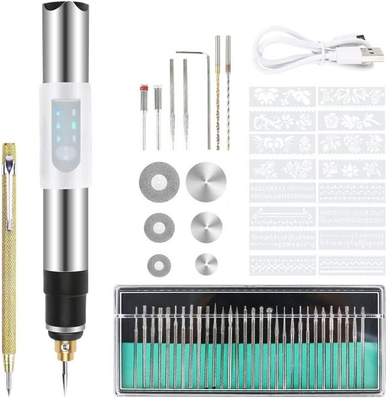 Elektrischer Gravierstift, Gravierwerkzeug-Set, Mini-USB-Gravierstift, für Metall, Glas, Holz, Stein, Schmuck, Keramiknä...
