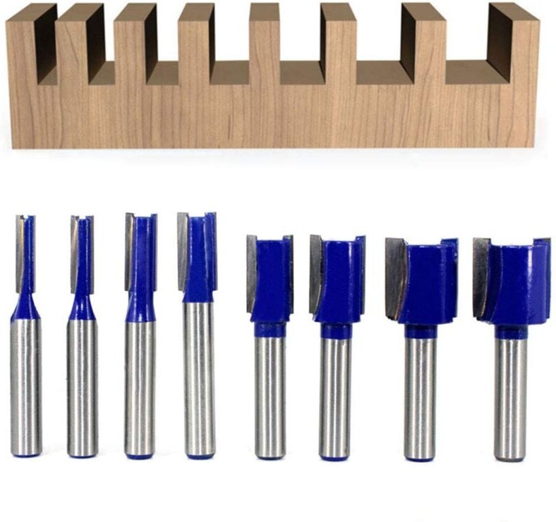 Ersandy - 8-teiliges Senker-Set mit 8 mm Schaft und geradem Doppelnut-Holzbearbeitungswerkzeug, 5 mm, 6 mm, 8 mm, 10 mm,...