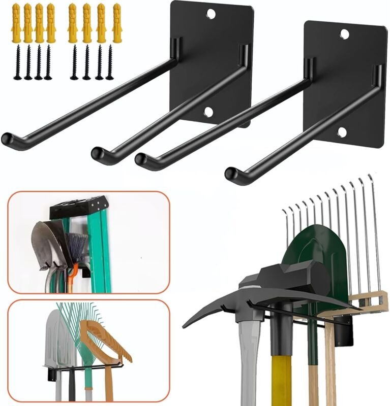 Set mit 2 robusten 30 cm Garagenhaken, Wandhaken für Klappstühle, Kinderwagen, Leitern, Gartengeräte, Schläuche – Aufbew...