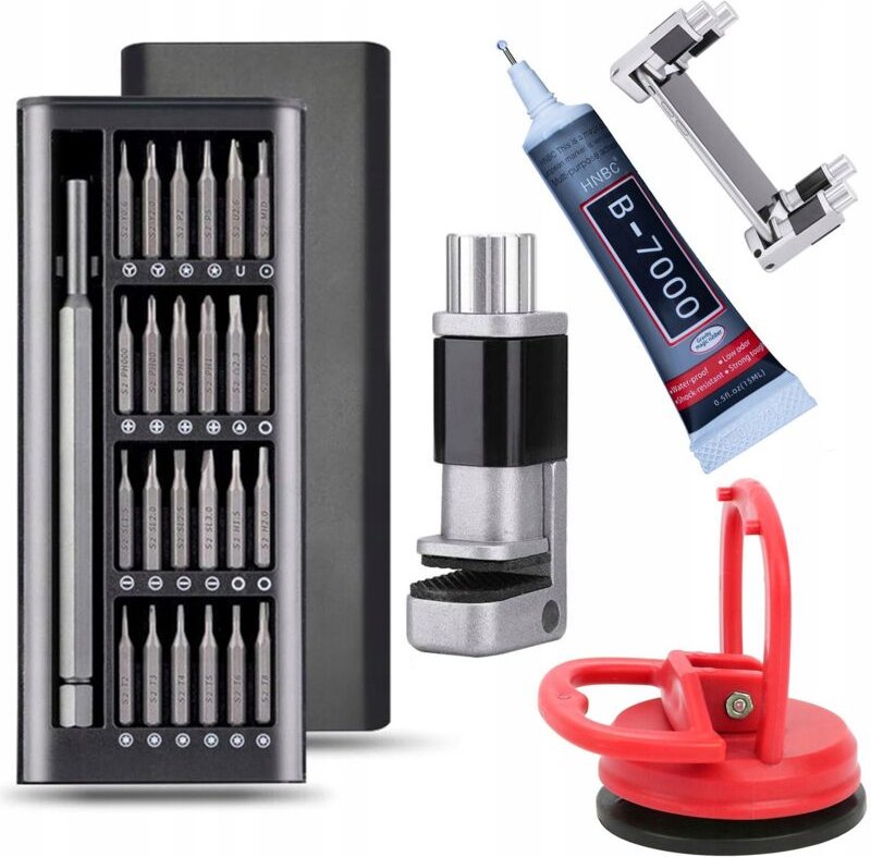 Rosfix-Schraubstock für LCD-Displays + Satz 25-in-1-Präzisionsschraubendreher in einem aufklappbaren Gehäuse + B7000-Kle...