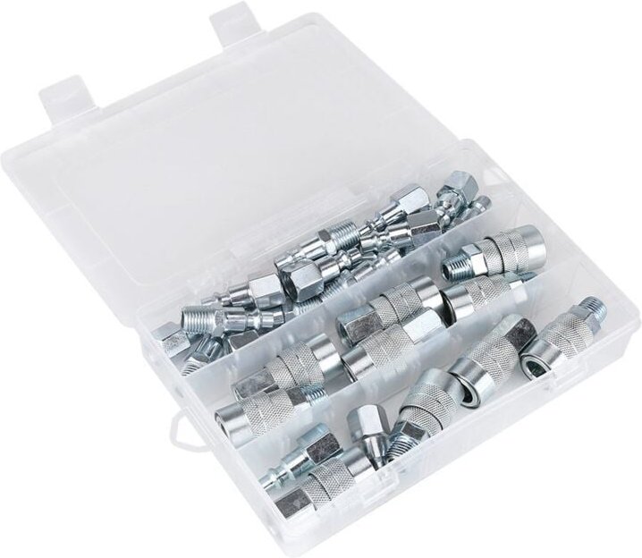 30-teiliges Schnellkupplungsset mit männlichen und weiblichen Steckverbindern für Druckluftschläuche, 1/4 NPT-Anschluss.