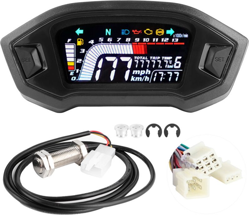 Universeller wasserdichter Motorrad-Tachometer für 1-, 2- und 4-Zylinder-Motorräder, klares LCD-Display, vielseitig eins...