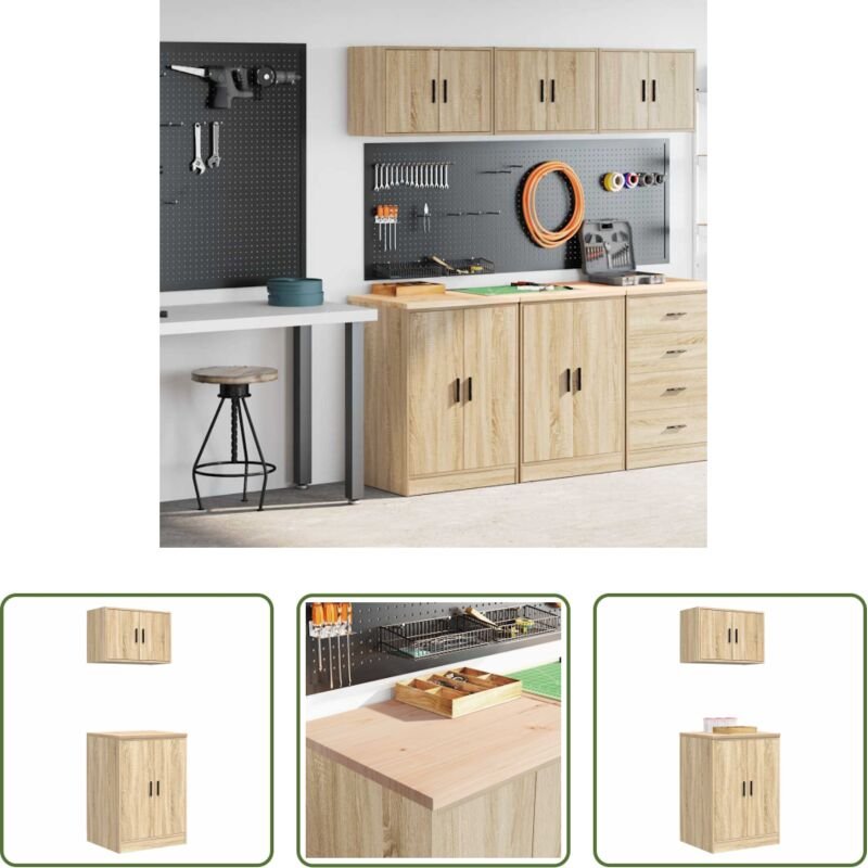 vidaXL Holzschrank - Garagenschränke 2 Stk. Sonoma-Eiche Holzwerkstoff