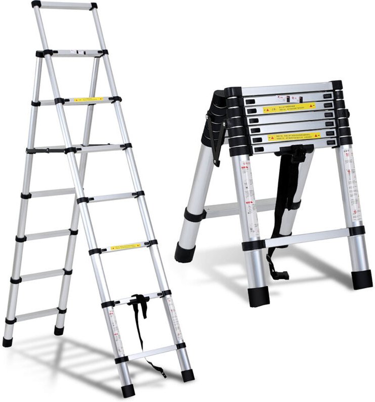 Randaco Teleskopleiter Ausziehleiter Klappleiter Stabil Aluminium Stehleiter 1.7m+2.0m