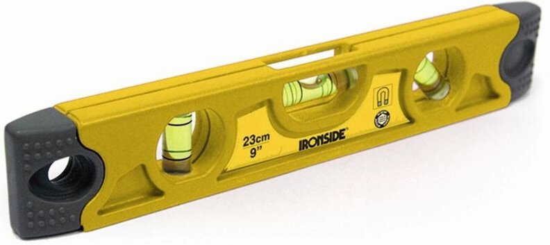 Ironside - Torpedo Wasserwaage 23 cm, 3 Libellen, mit Magnetfuß und Gummi-Endkappen