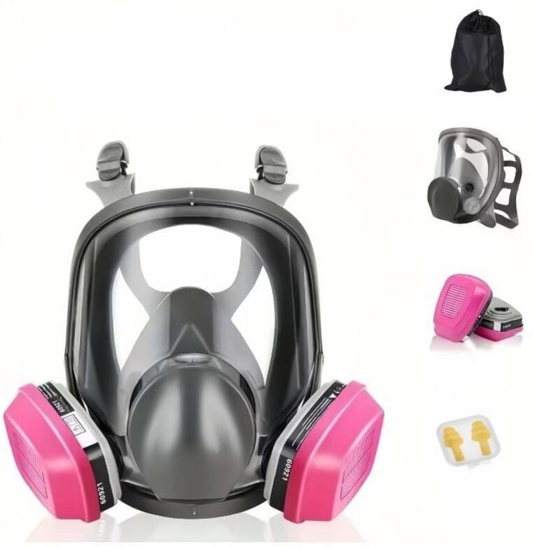Wiederverwendbare 6-in-1-Vollgesichtsmaske, beschlag- und staubabweisend, für den Einsatz bei Gasen, Farben, Stäuben, Ch...