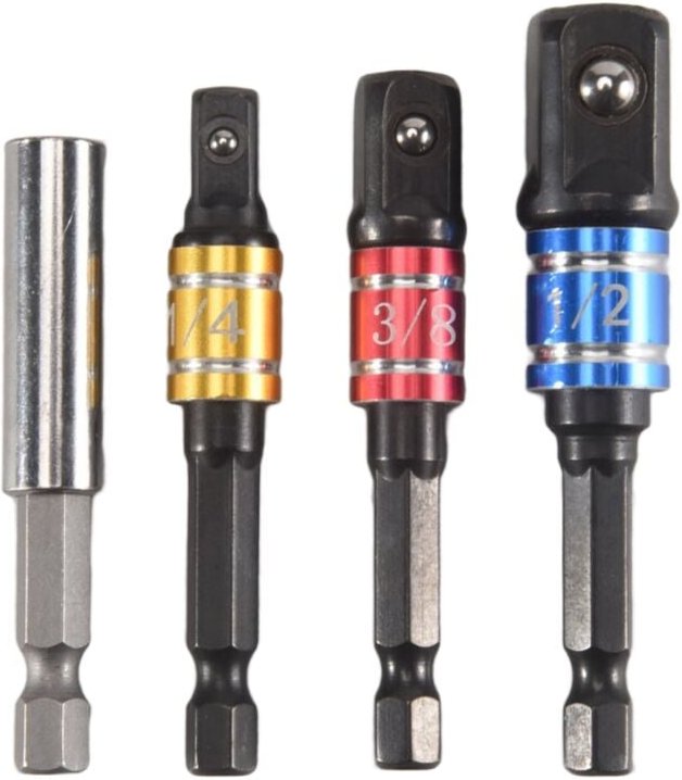 4 Teiliges Adapter Set für Schlagschrauber mit Magnetischem VerläNgerung Bit Halter 1/4 Sechskantschaft an Vierkant Buch...
