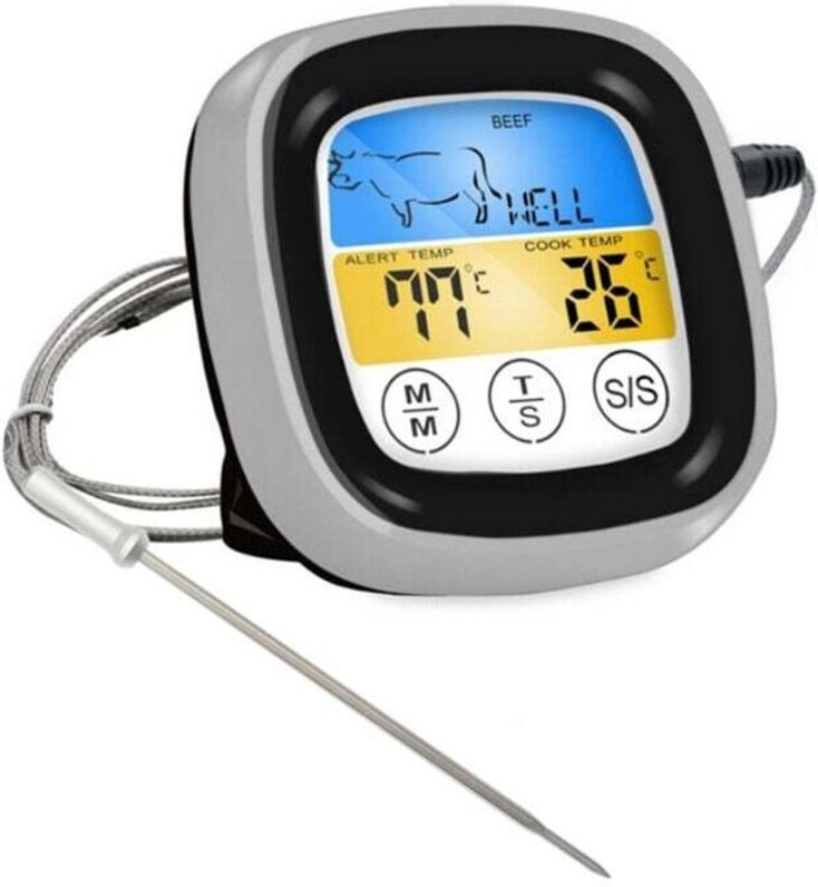 ZVD Digitales Fleischthermometer für Ofen, BBQ-Grill, Küche, Lebensmittelkochen, mit 1 Sonde und Timer (wasserdichte Son...