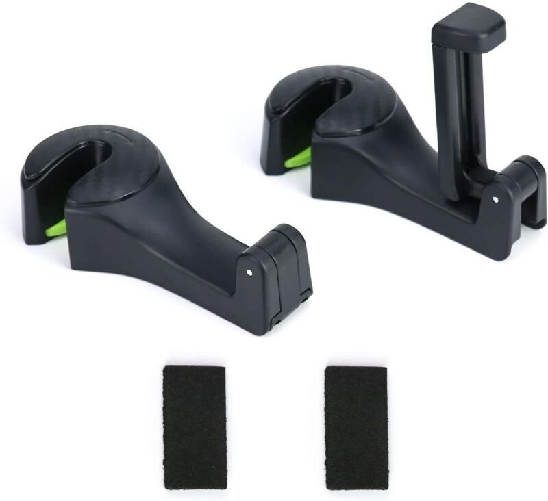 2 Stück multifunktionale Autohaken, 90° drehbarer Autohaken mit Handyhalterung für die Kopfstütze