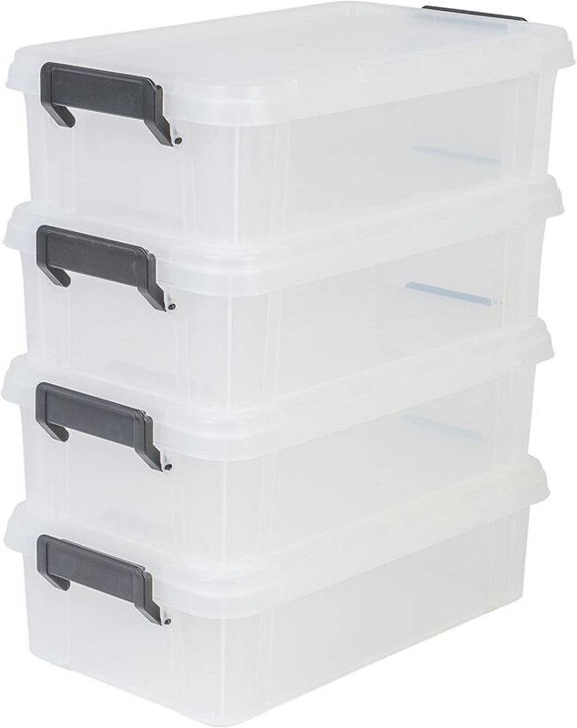 Iris Ohyama - 4er-Set, Aufbewahrungsboxen, 4 l, mit Clips, stapelbar, Garage - Multi Box MBX-4 - Transparent