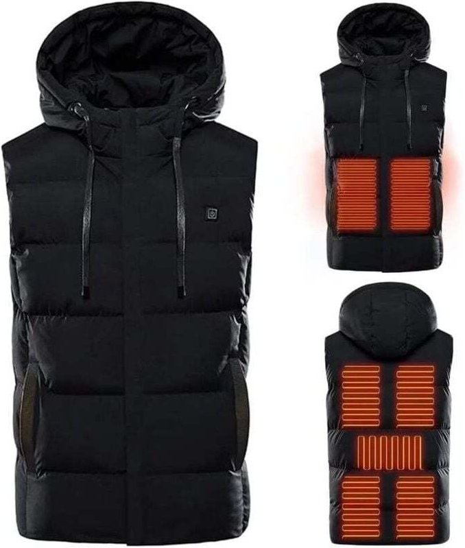 Beheizbare Winterweste, beheizbare Jacke, warm, thermisch, elektrisch, Winter, mit Kapuze, waschbar, USB-Ladefunktion, 3...