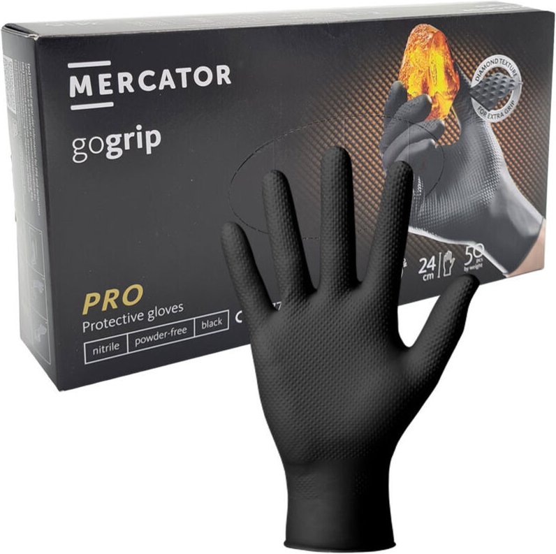 Nitrilhandschuhe, Größe M, schwarz, Mercator Gogrip, 50 Stück