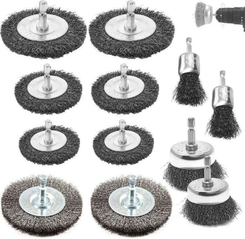 12 Drahtbürsten für Bohrmaschinen, 6 mm Edelstahl-Drahtbürsten mit Sechskantschaft, für Schleifmaschinen, Entfernung