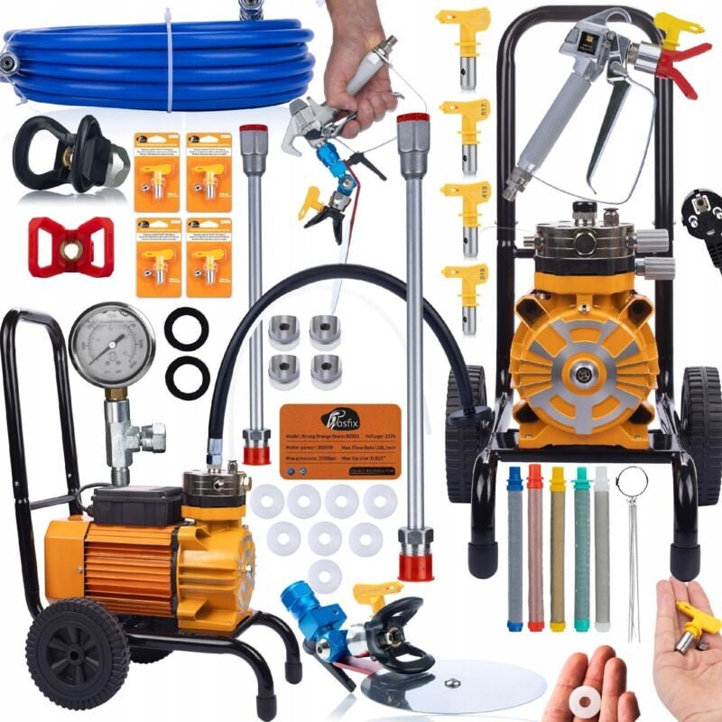 Rosfix Set Strong Orange Storm SOS03 – Airless Farbspritzgerät 3500 W, 227 bar, 18 l/min Für Acryl, Latex, Lacke, Emulsi...