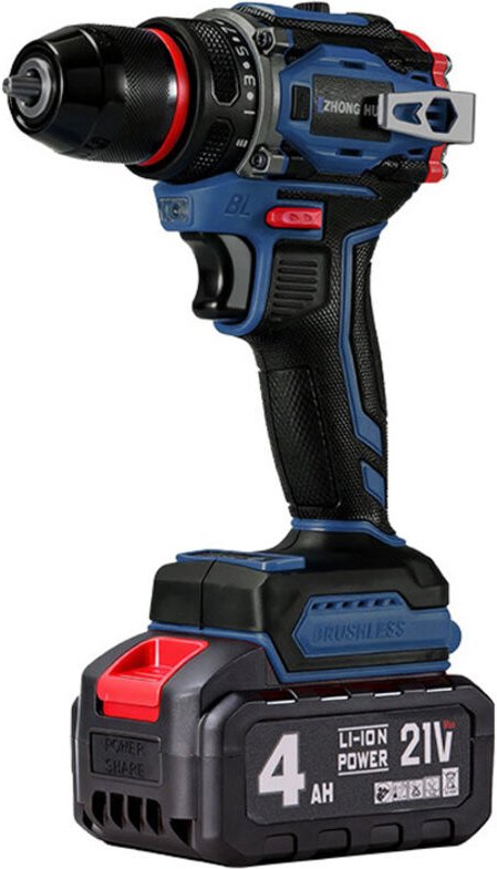 21V 4,5Ah Akku-Schlagbohrschrauber mit 15-teiligem Bit-Set, 2 Akkus, Blau