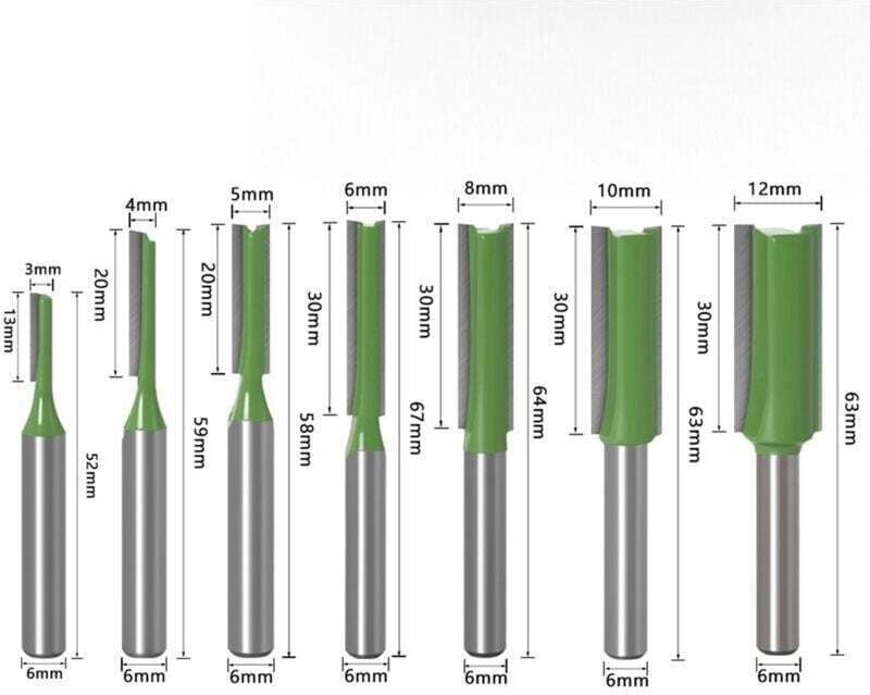 7er-Pack professionelle Holzfräser (3–12 mm) – XU, 6 mm Doppelnutschaft – Für Oberfräsen und Holzbearbeitung – KZQ