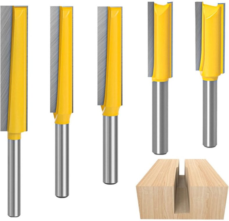 5-teiliger 8-mm-Fräser, Kopierfräser, Hartmetallfräser, extra langer Holzfräser, Zimmerei-Nutfräser, gerader Fräser für ...