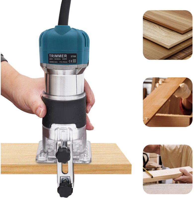 Holzfräse 800 W, 30.000 U/min, mit Tragetasche, 6 variable Geschwindigkeiten, elektrische Nutfräse mit 15 Fräsern in Zol...