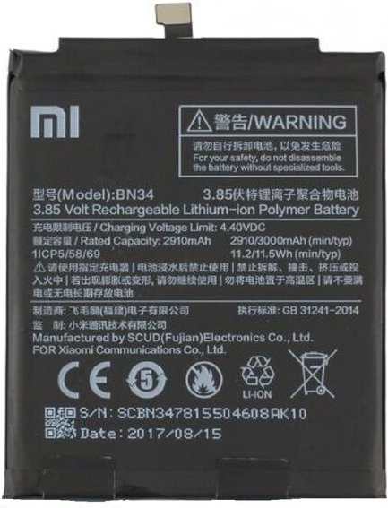 Xiaomi - Redmi 5A Original Akku Batterie Accu (BN34) 2910mAh 3,85V Li-Ion