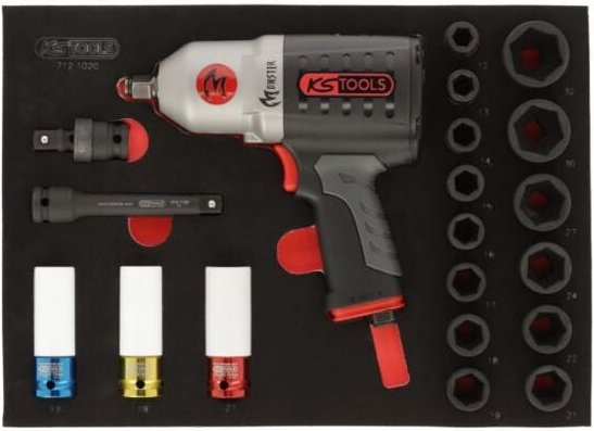 Steckschlüsselmodul und Pneumatik-Schlagschrauber 1/2 ks tools - 20-teilig - 712.1020