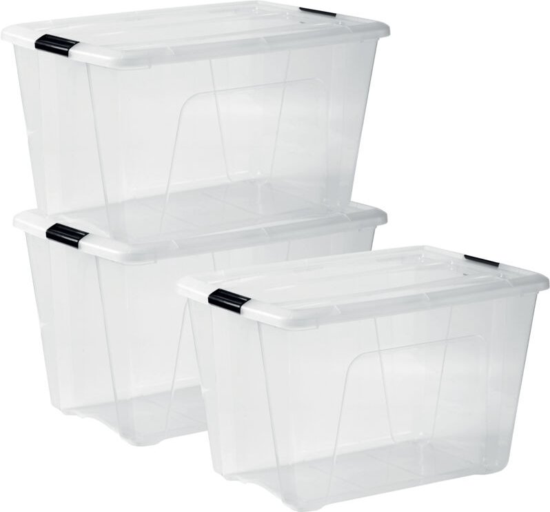 Iris Ohyama, Kunststoff-Aufbewahrungsbox mit Deckel, 60L, 3er-Set, transparent, NTB-60