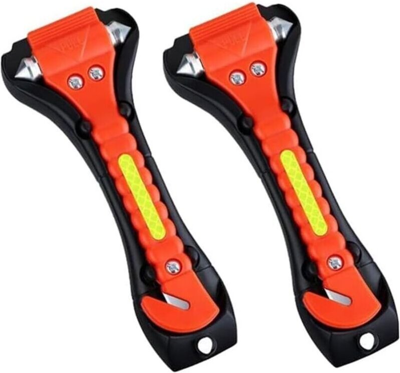 Set bestehend aus 2 Autoscheibenbrechern, Sicherheitsgurtschneider, Sicherheitshammer und Werkzeug zur Fahrzeugbergung