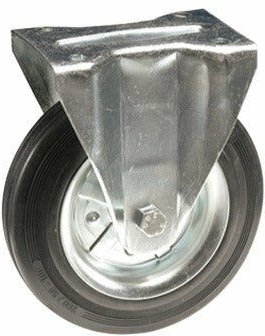 Gabelrad mit fester Platte in verzinkter Stahl und Gummi -Ring - Ø140 mm.