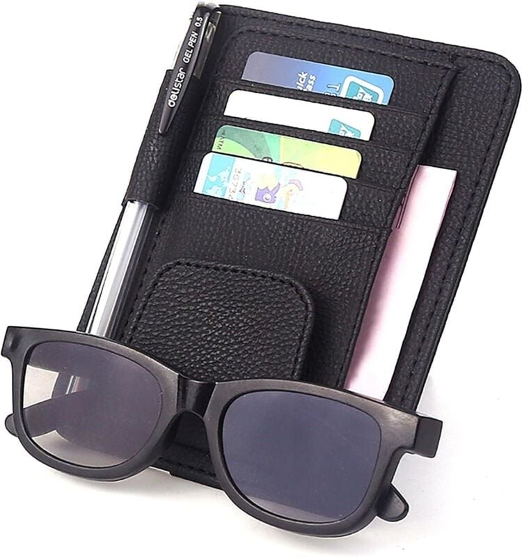 Kleine Auto-Sonnenblende aus Leder mit praktischem Stauraum, geeignet für Pkw und Lkw, für Karten, Sonnenbrille und wich...
