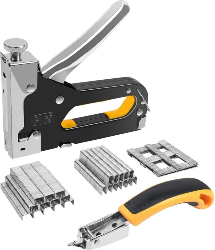 Wandtacker, 3-in-1-Handtacker mit 3000 Heftklammern und Klammerentferner, Polstertacker, ideal für Heimarbeiten und Bast...