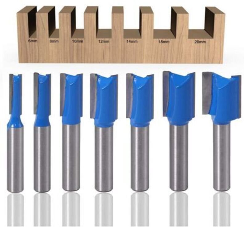 7-teiliges Fräserset mit geradem Schaft, 8 mm, 6 mm, 8 mm, 10 mm, 12 mm, 14 mm, 18 mm, 20 mm Durchmesser, Fräserset für ...