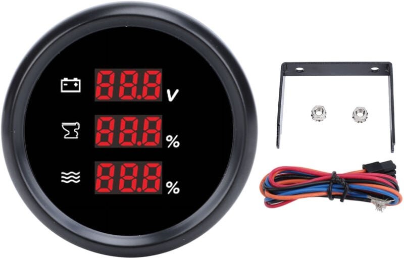 9 bis 32 VDC 52 mm Abwasserstand-Spannungsmesser, Digitaler Abwasserstand-Spannungsmesser für Wohnmobile (Schwarzes Ziff...