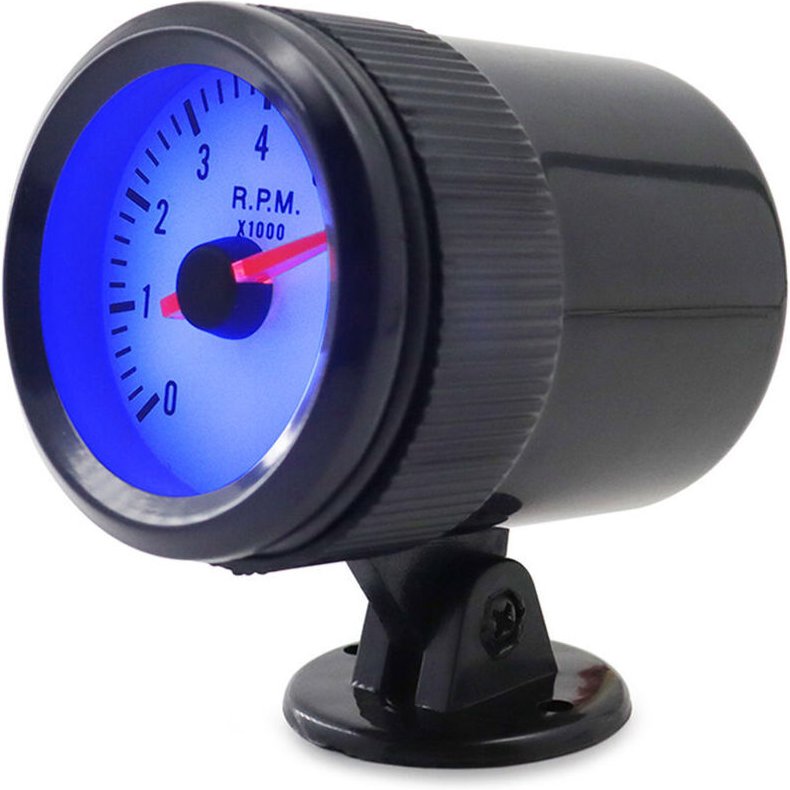 2'' 52mm 0-8000 U/min Blaue LED-Beleuchtung Drehzahlmesser mit schwarzer Halterung für Auto - Schwarz - Schwarz