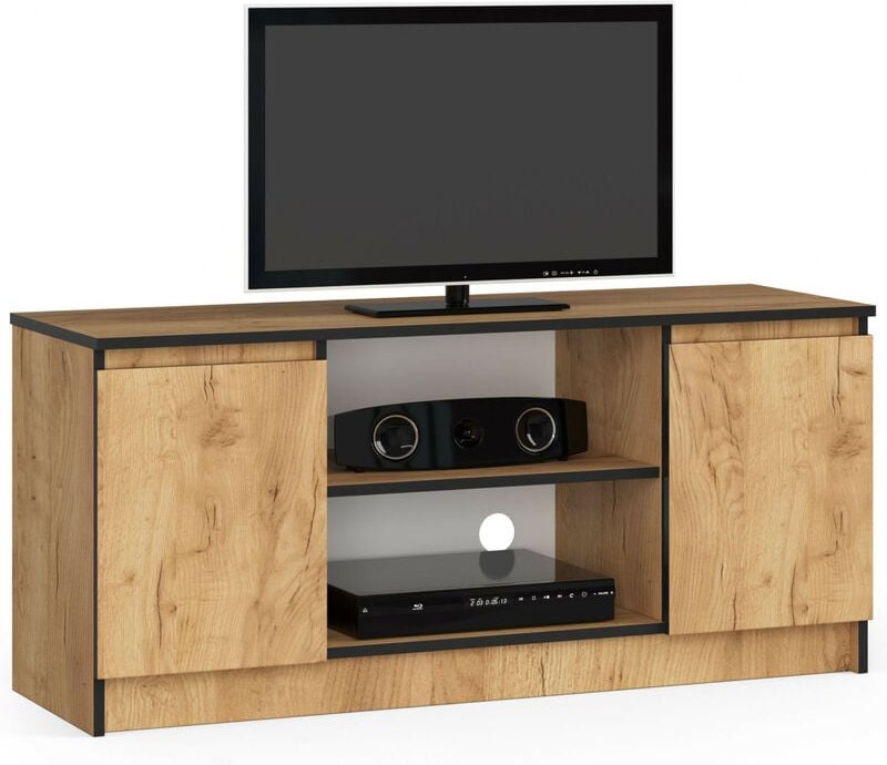 TV Schrank AKORD Fernsehkommode 120 cm Eiche Craft 2 Türen 2 Ebenen B120 x H55 x T40 cm