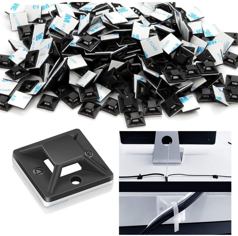 Bluedeer - 100 Stück Kabelbefestigung Selbstklebend,Kabelclips Halter Montage Befestigungen Basishalter für Heim Büro
