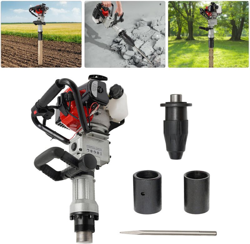 Pfahlramme Handramme mit 2-Takt Benzin Einzylinder Motor Zaunpfahl-Ramme Benzin Pfahlkopfgröße: φ55mm/φ70mm, 1700-2230BP...