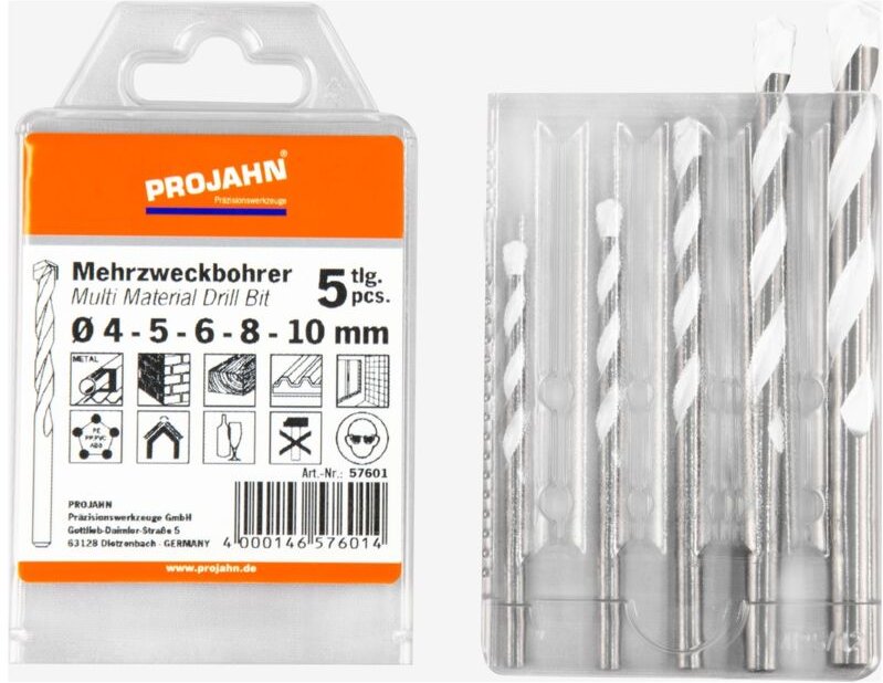 Mehrzweckbohrer Satz 5-tlg. 4, 5, 6, 8, 10 mm - Projahn