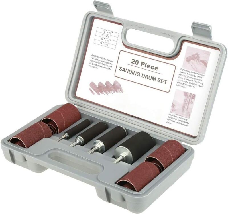 Trommelschleifset für Bohrmaschine – 20-teilig mit Koffer