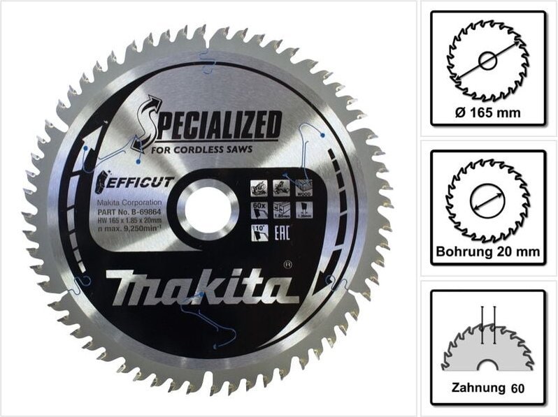 Efficut Sägeblatt 165x20 mm, 60 Zähne - Makita