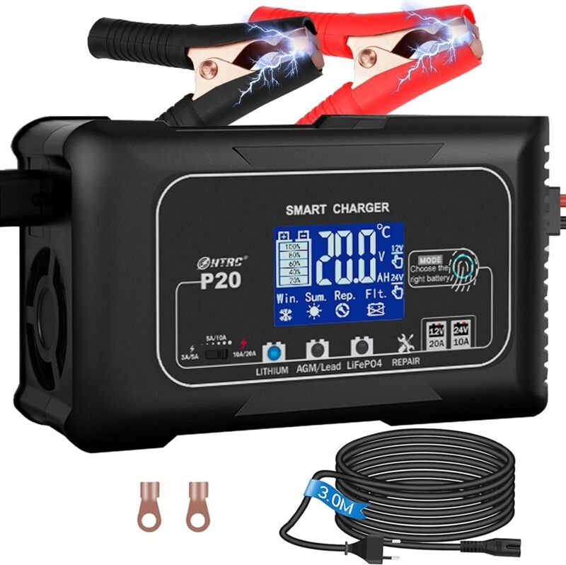 Thumbnail - 20A 12V/24V Autobatterieladegerät, Motorradbatterieladegerät mit LCD-Bildschirm und Touch-Tasten für Boote, SUVs/Lithium...