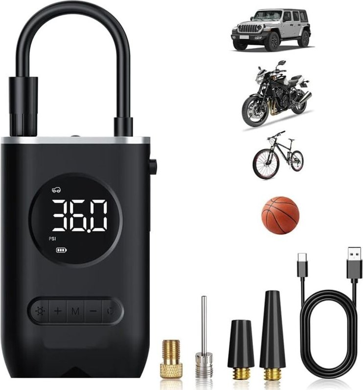 Elektrische Luftpumpe, 150 PSI, 4-fach schnell, mit digitalem LED-Manometer, 4 Akku-Kompressormodi für Fahrräder, Autos,...