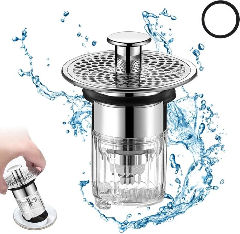 Waschbeckenstöpsel, Pop-Up Stöpsel Waschbecken, Abfluss Stopfen Waschbecken 34-37mm, Anti Clogging Sieb, Silber, Kupfer ...