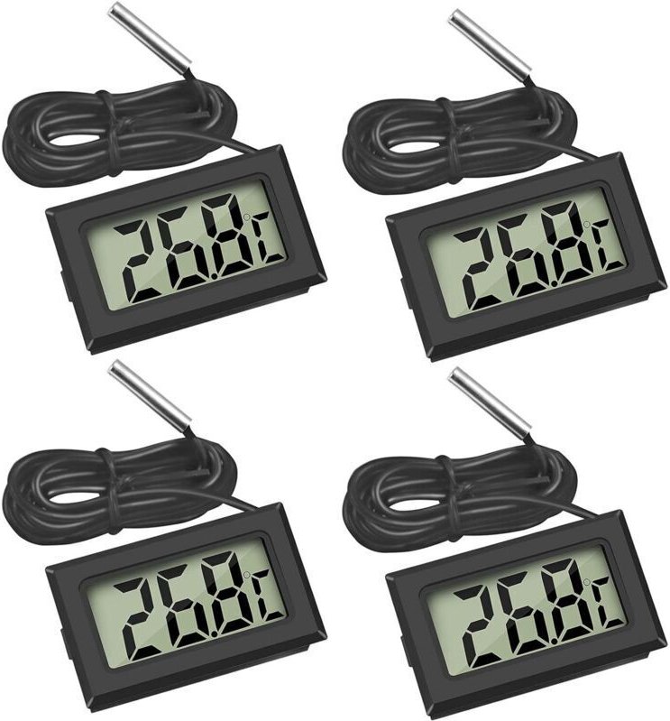 Mini-Digital-LCD-Thermometer mit Temperaturfühler für Kühlschränke, Gefrierschränke und Aquarien (4x Schwarz)